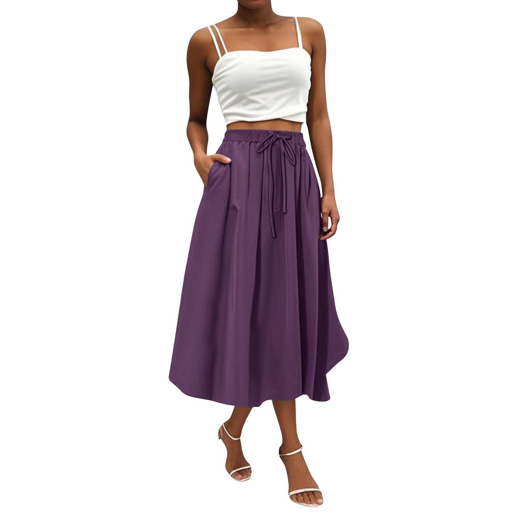 Women's Skirt Bohemian Skirt Solid Color Casual Skirt With Pockets