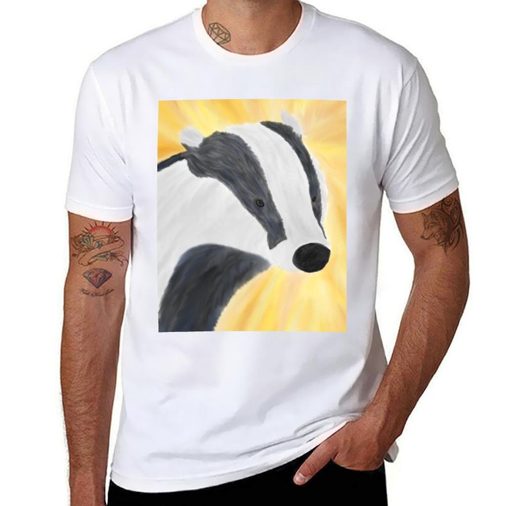 European badger oil painting TShirt Work Basic Short Sleeve Top