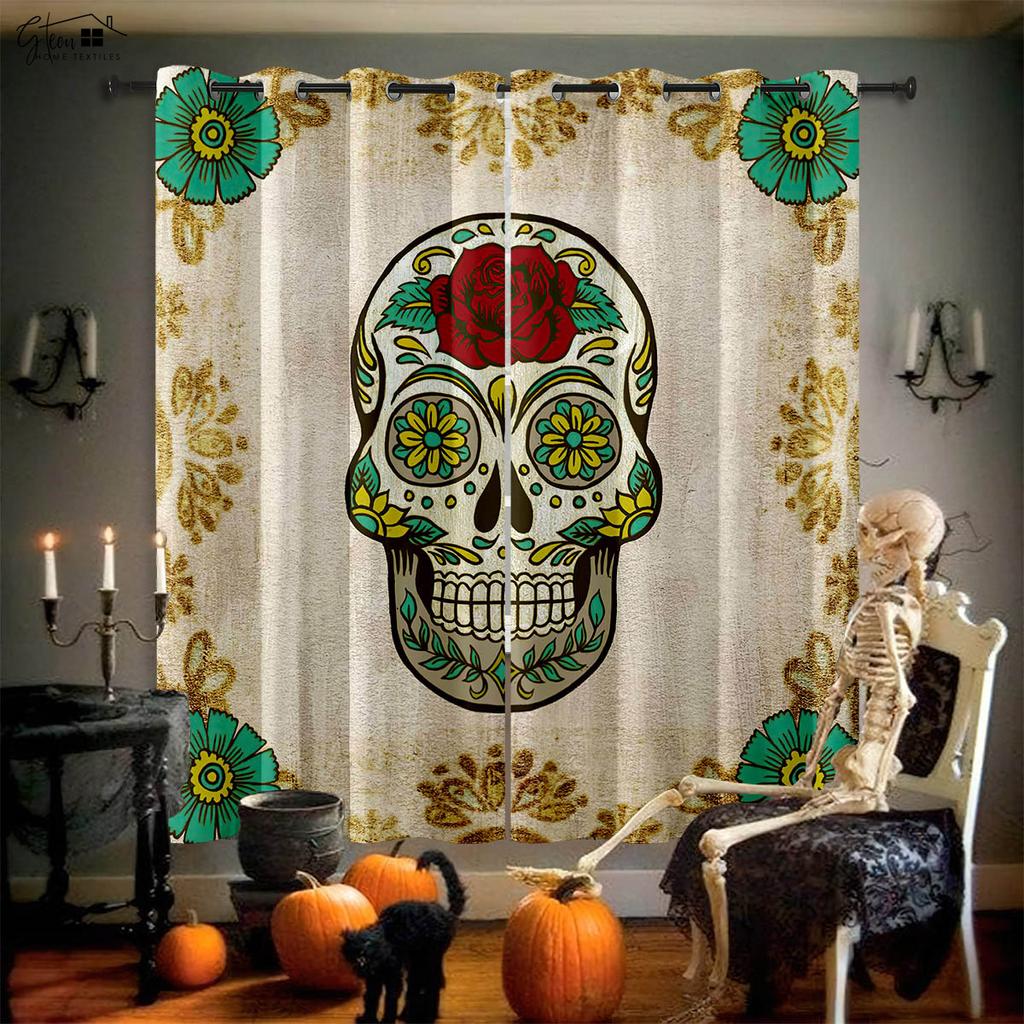 Череп Роза Шторы Ретро Tricky Dark Ins Секретная Комната Бар Спальня Хэллоуин Рождество Праздничные Украшения Шторы 2 ШТ.