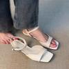 Soft leather version~ French temperament sandals women's spring new niche retro high heels with thick heels Roman shoes