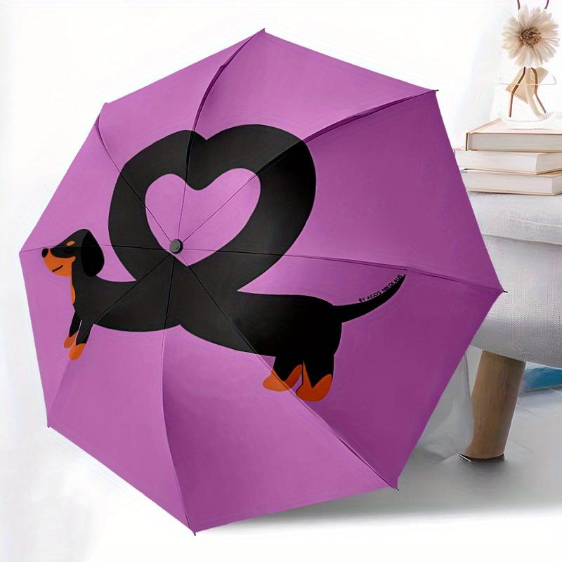 1pc Dachshund Love Automatic Folding Umbrella Portable Collapsible Design, 8-Rib Iron Frame, Durable Fabric, All-Season Casual Outdoor 157