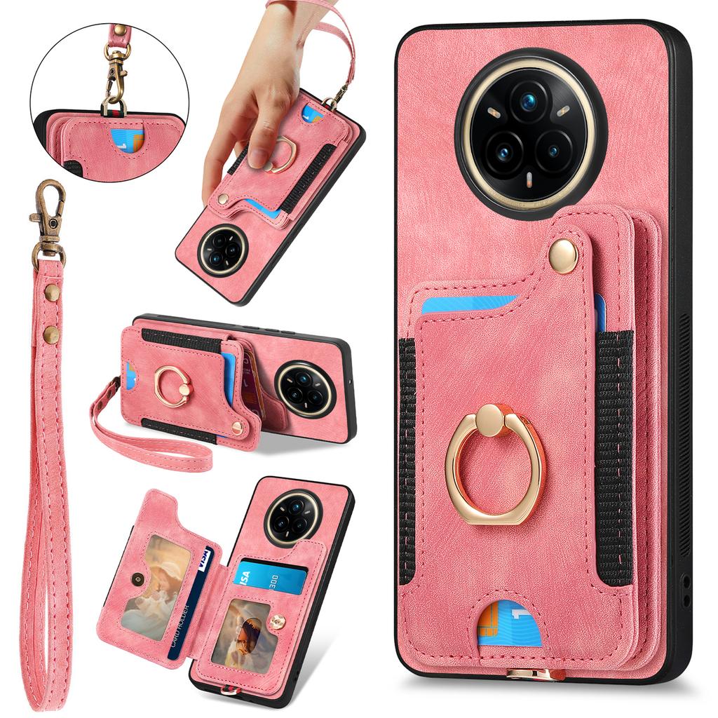 Для Realme 14 Pro 5G Ретро PU кожаная задняя крышка с блокирующим RFID держателем для карт