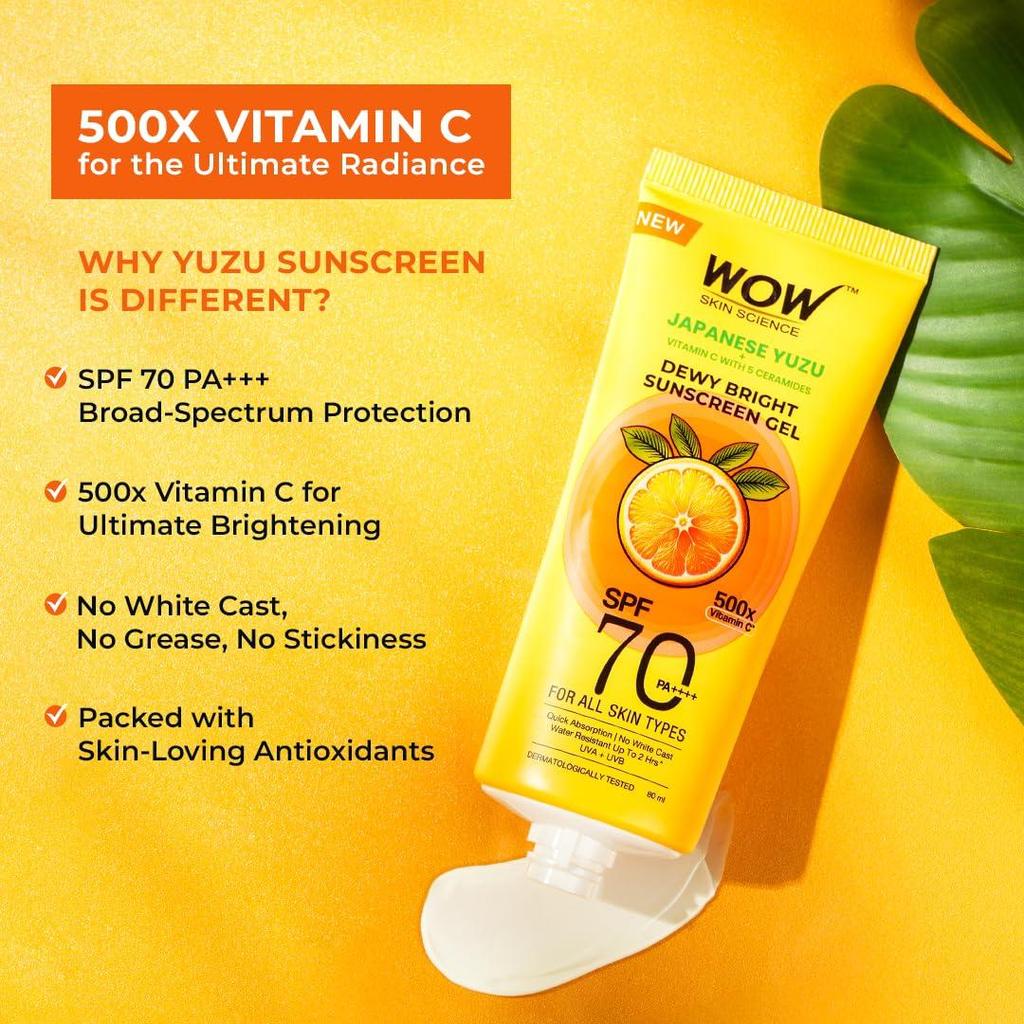 Skin Science Japanese Yuzu + Vitamin C with 5 Ceramides Dewy Bright Sunscreen Gel| SPF 70 PA++++ 500x Vitamin C | 80ml