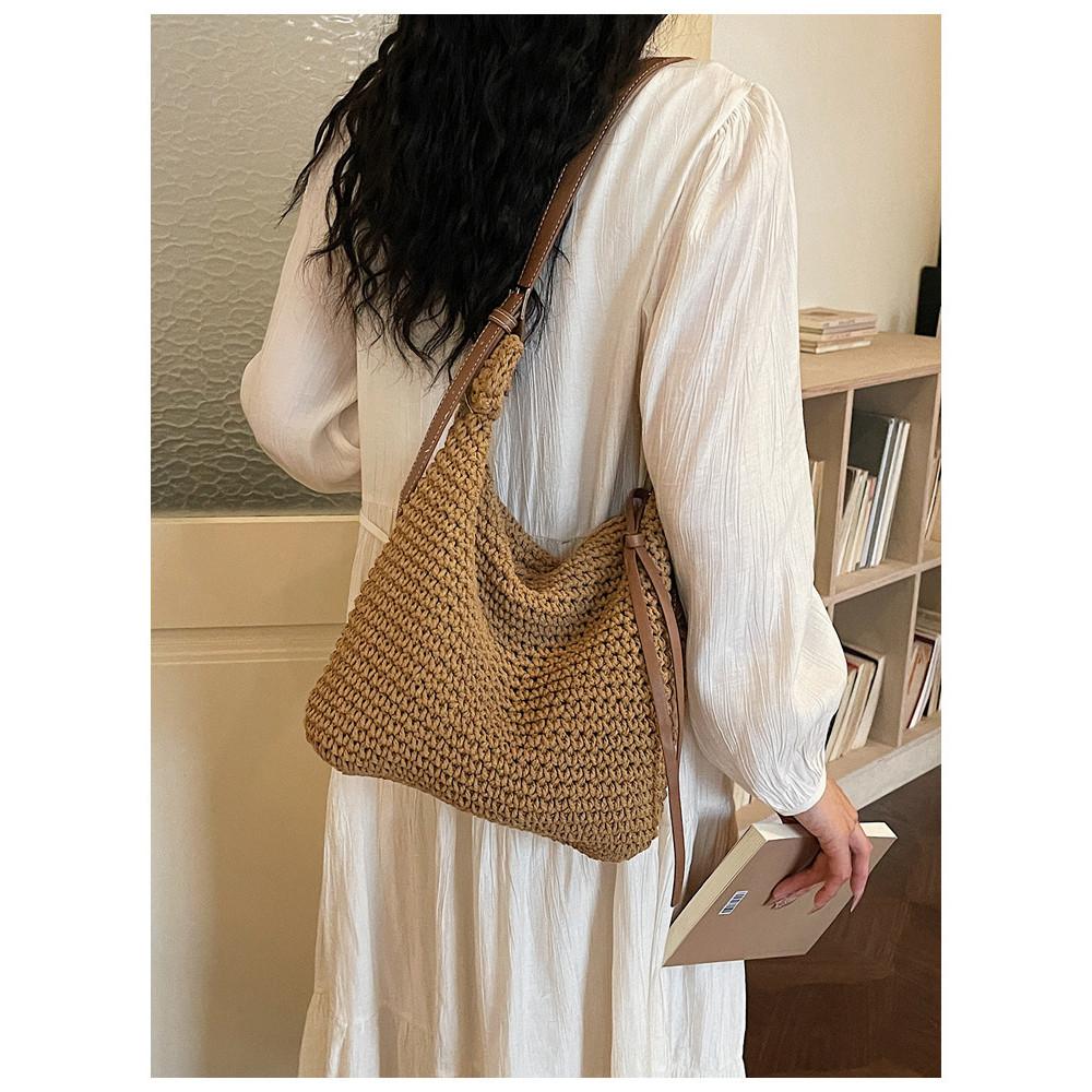 IELGY Lazy Style Knitted Bag Fashion One-Shoulder Large-Capacity Cross-Body Buck