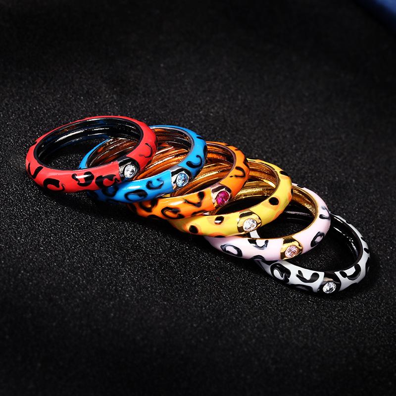 Enamel Colored Glue Ring European and American Tree Vine Colored Leopard Print Butterfly Insect Colorful Ring