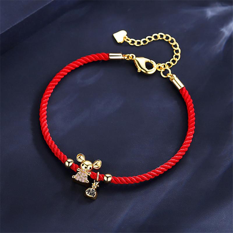 Red Rope Bracelet Zodiac Rats Bracelets For Women Birthday Lucky Wish Jewelry Bangle Girl New Year Christmas Ornaments Xmas Gift