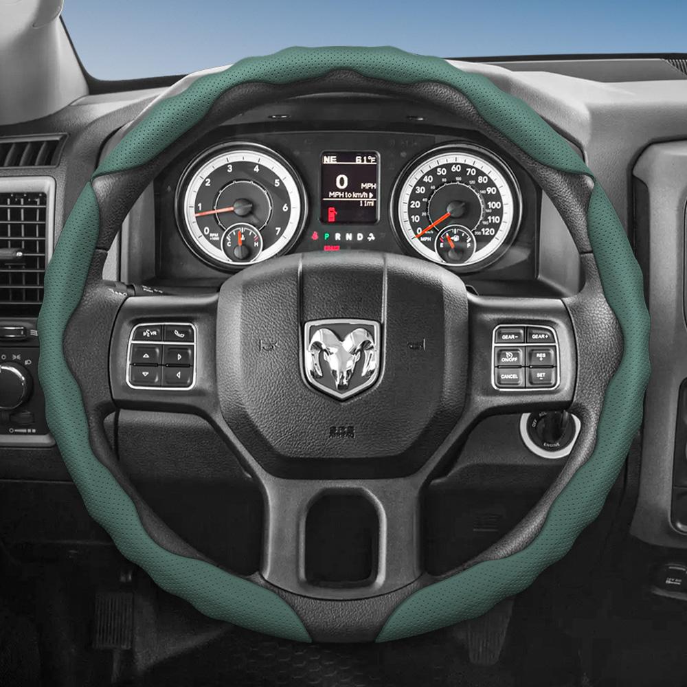 bpzsw1 Steering Wheel Cover Suitable for Ram, Wave-Shaped Sport Design, Breathable Leather, Segmented, Non-Slip, Sweat-Absorbent, for Pickup Promaster