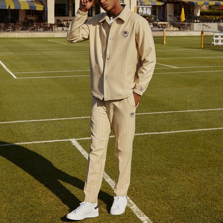 Kith Куртка-поло X Wilson Pinstripe Double Knit Coaches с принтом логотипа и полосками, мужские куртки светло-серого цвета KHM010074-210