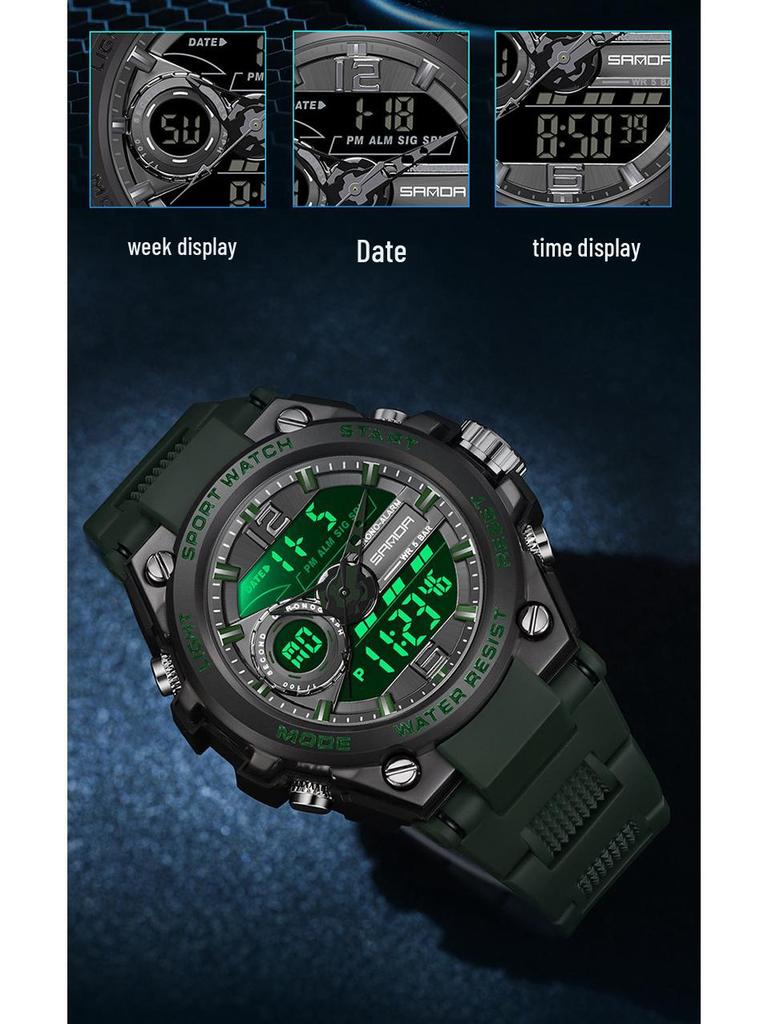 Sanda Men's Large Dial Multifunctional Waterproof Sports Watch with Alarm