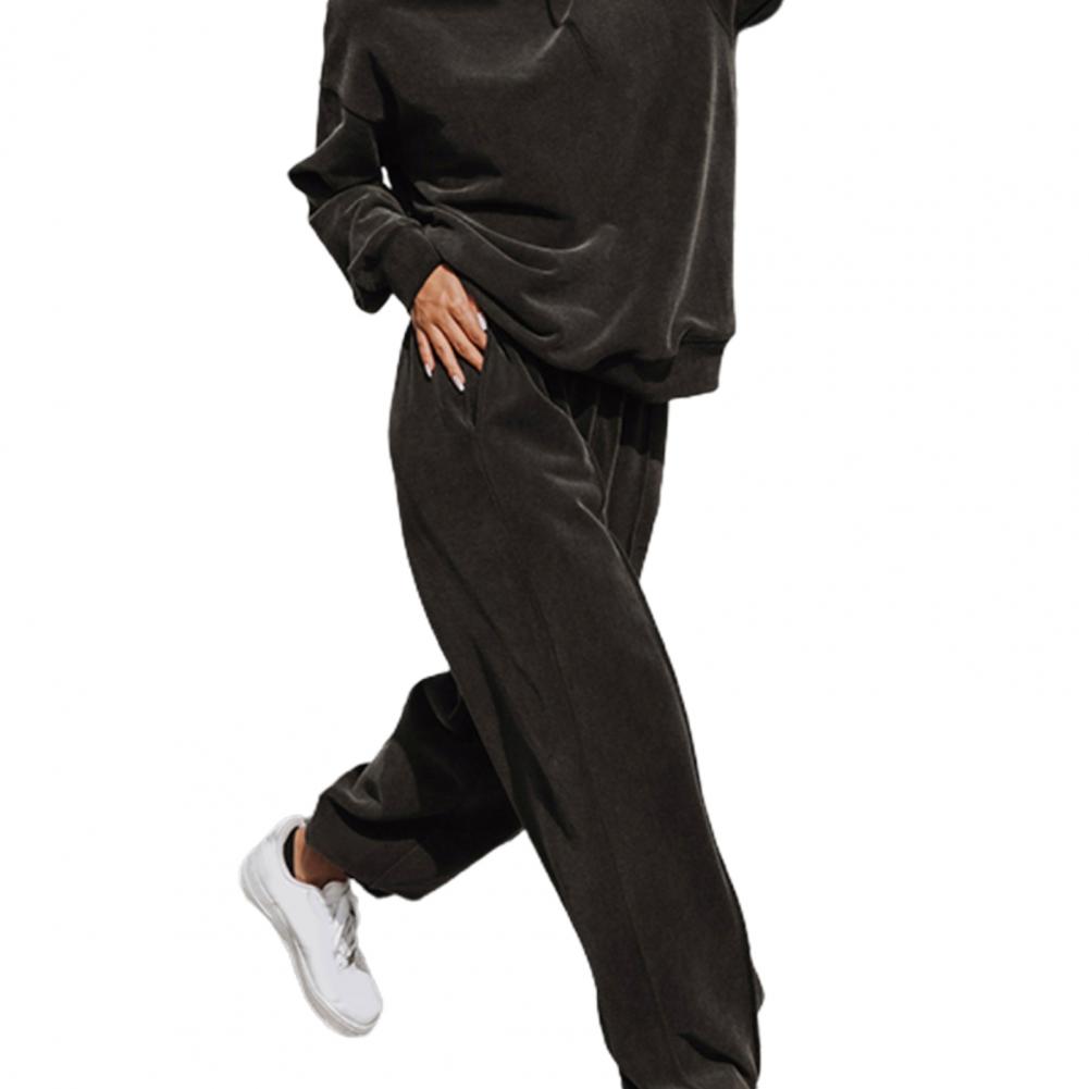 Женская однотонная блузка с длинным рукавом и круглым вырезом, топ, штаны на шнурке, спортивный костюм, спортивные рубашки, весенне-осенний комплект, спортивный костюм для женщин