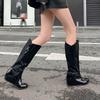 Women's flat-bottomed boots autumn and winter new large-size medium boots solid color versatile casual inner heel boots