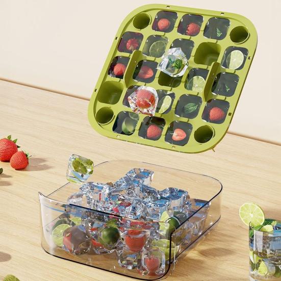 Форма для льда с крышкой и лопаткой для льда, штабелируемый двухслойный лоток для льда, выдвижной ящик для льда, устройство для изготовления кубиков льда для коктейлей, виски