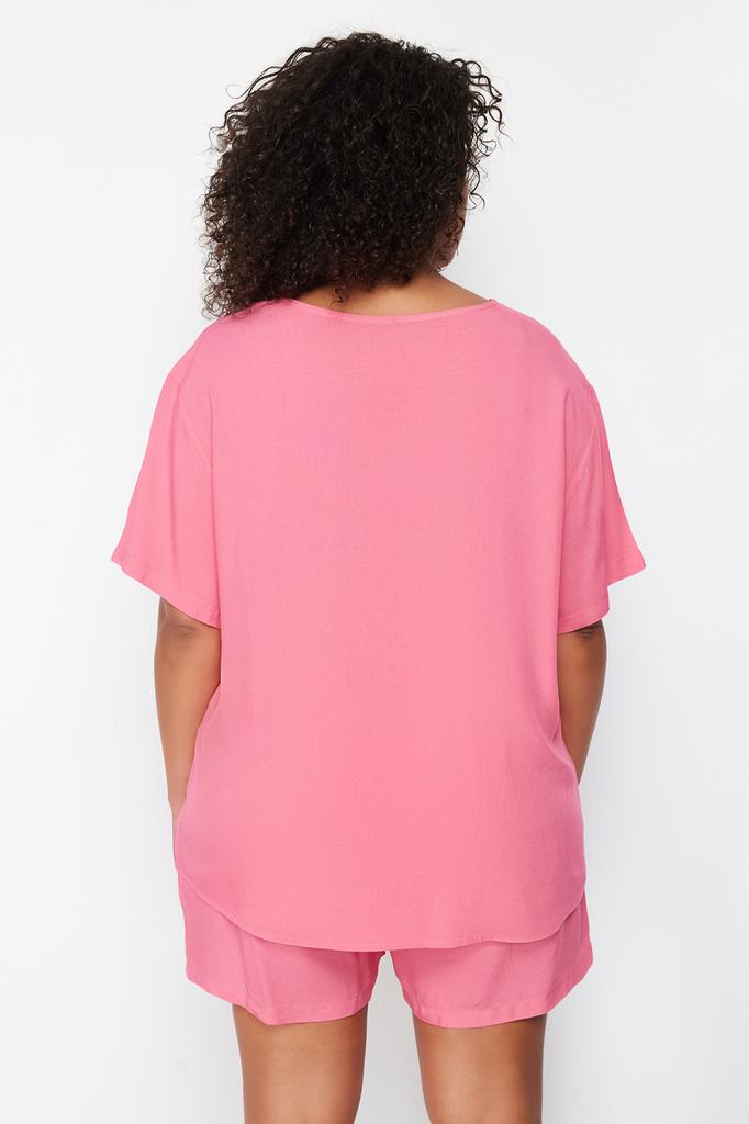 Women's Fashion New Plus Big Size Pajama Set Black Crew Neck Woven Pajama Set