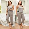 Женские спальные костюмы больших размеров, рубашка на бретельках, укороченные брюки, комплект из 2 предметов, пижамный комплект большого размера, летняя одежда для дома, домашняя одежда