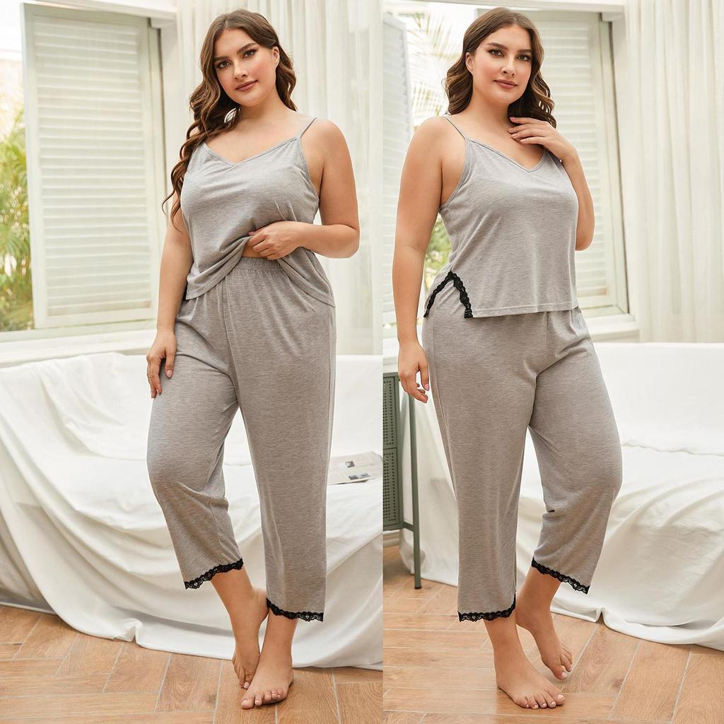 Женские спальные костюмы больших размеров, рубашка на бретельках, укороченные брюки, комплект из 2 предметов, пижамный комплект большого размера, летняя одежда для дома, домашняя одежда