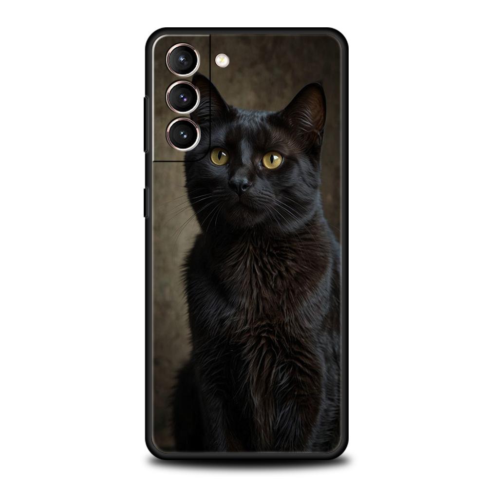 Черный кот Чехол для телефона для Samsung Galaxy S25 S24 S23 S22 Ultra S20 S21 FE 5G S10 S9 Plus S10E Мягкий ТПУ Чехол