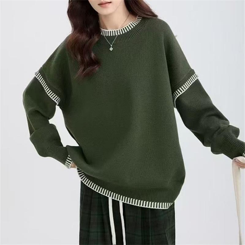 Autumn and Winter New Loose and Lazy Slack Round Neck Pullover Sweater Women's Design Sense Knitted Sweater
