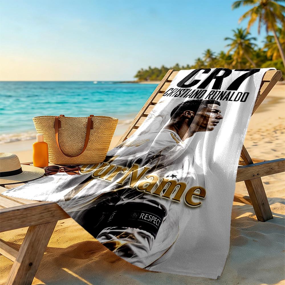 Cristiano Ronaldo Personalized Text Beach Towel Soft Durable Quick-Dry Suitable for Swimming Gym Camping Yoga Vacation