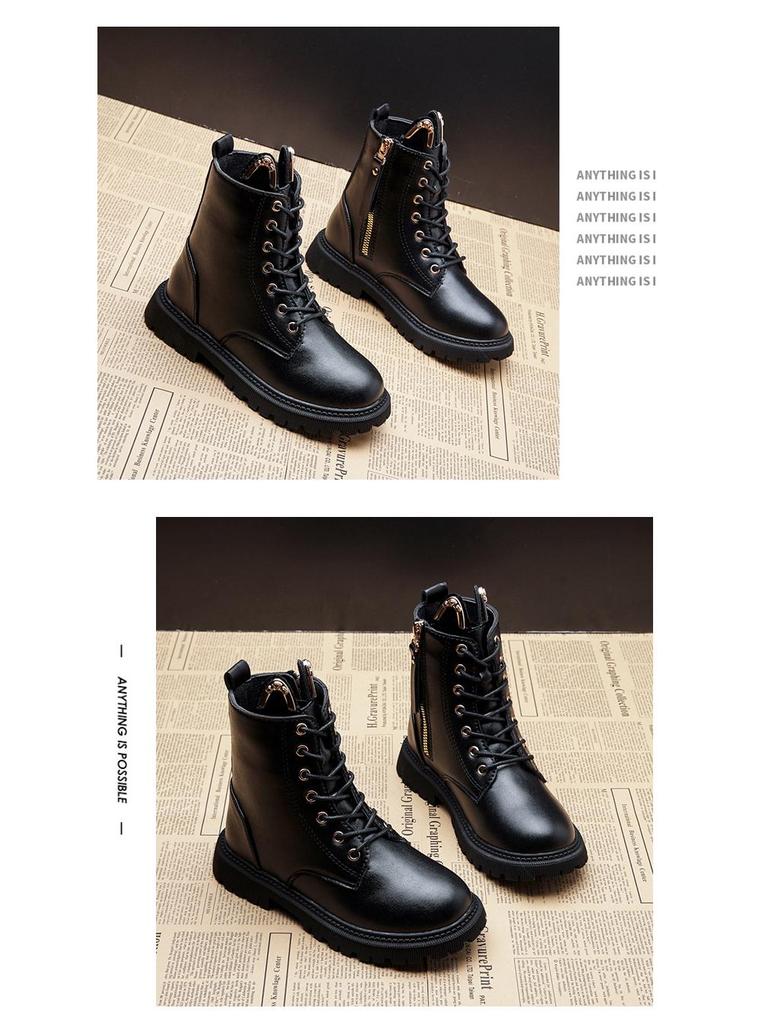 Зимние 2025 года Девочки Ботильоны: Корейские и британские ботинки мартин на высоком берце с бархатной подкладкой