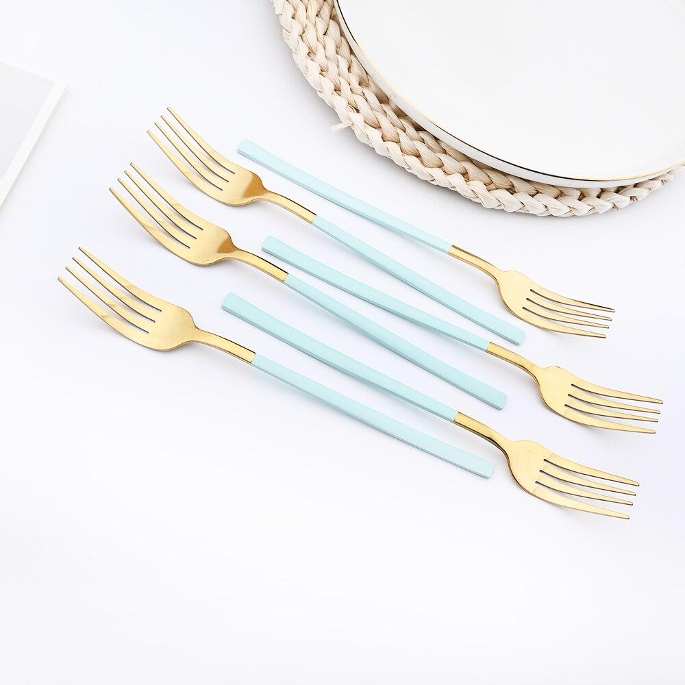 24 Pieces Sets Kitchen Tableware Cutlery Set Mint Green Gold Stainless Steel Dinnerware Set Food Flatware Mirror Silverware Set
