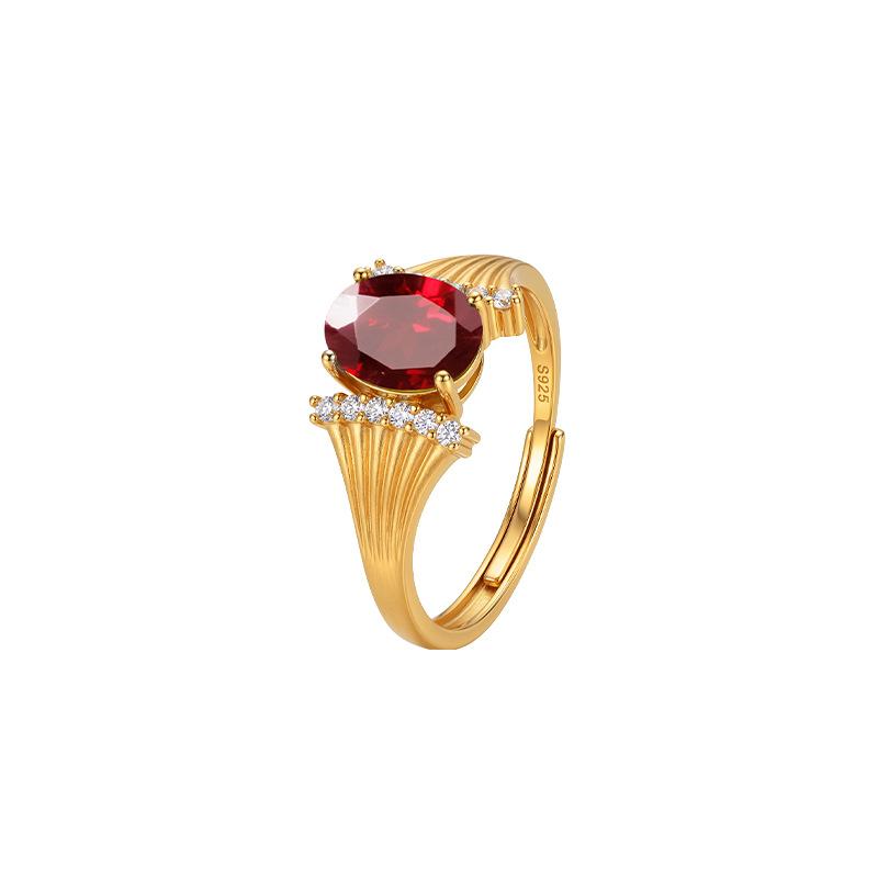 Natural crystal stone topaz ring S925 sterling silver texture brushed process niche design sense colored treasure women's ring