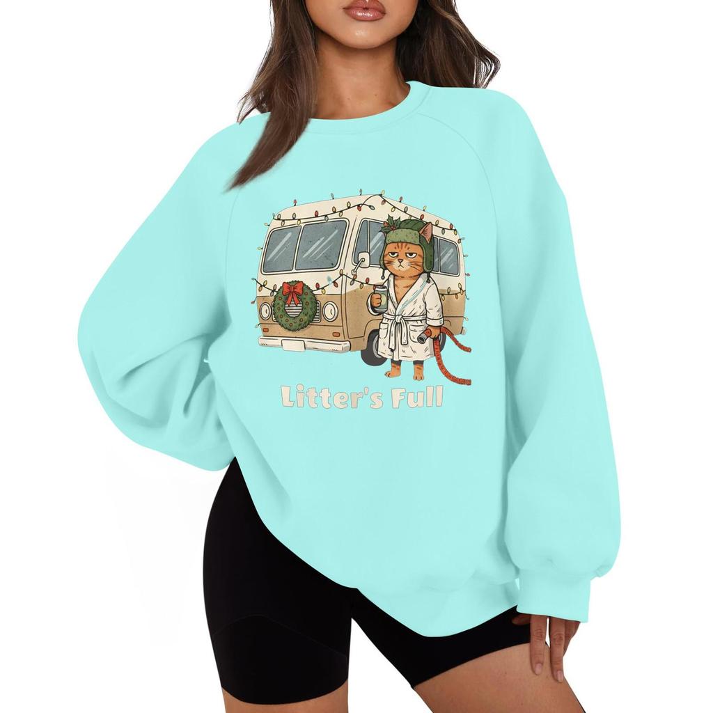 Women's Casual Fashion Solid Color Round Neck Raglan Long Sleeve Sweatshirt Top