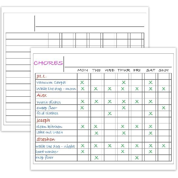 Iconikal 2-Pack Magnetic Dry Erase Chore Meal Chart 14x11-Inch Planner Schedule WOD Goal Tracker Grid Refrigerator Whiteboard Home Office