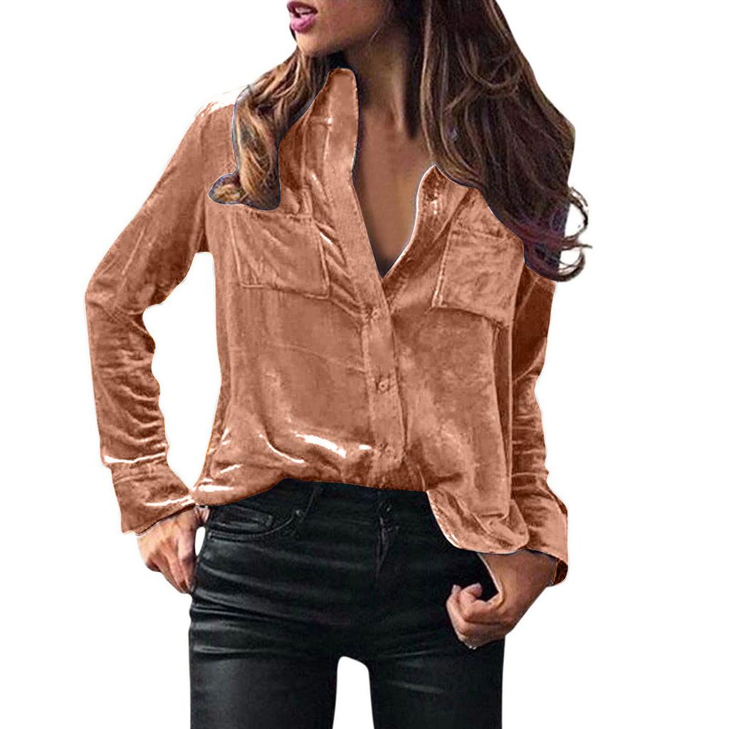 Женская модная однотонная рубашка с карманом на пуговицах и длинным рукавом