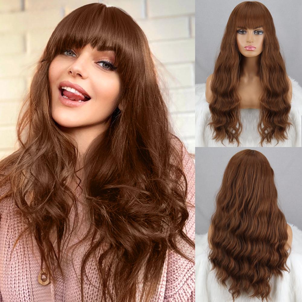MISS WIG Grey Wig Long Wavy Wig with Bangs Synthetic Fiber Long Water Wave Wig for Women Daily Wear