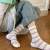 Носки для девочек в разноцветную полоску в горошек, детские носки до середины голени, модные, из чистого хлопка, летние, тонкие, сетчатые, дышащие, длинные, весна-лето