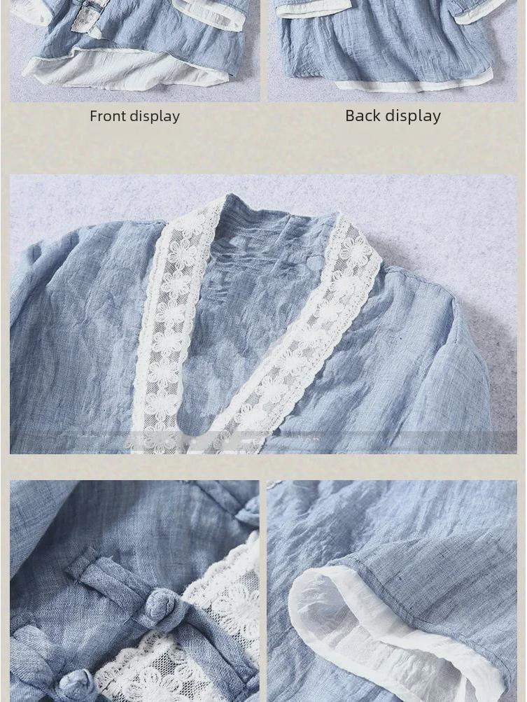 Женская китайская ретро-рубашка из хлопка и льна: Элегантный весенне-летний топ с рукавами три четверти