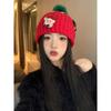 Красная Рождественская Шерстяная Шапка Осень и Зима Корейский Стиль Универсальная Подчеркивающая Маленькое Лицо Вязаная Шапка Большая Голова Теплая Шапка Женская