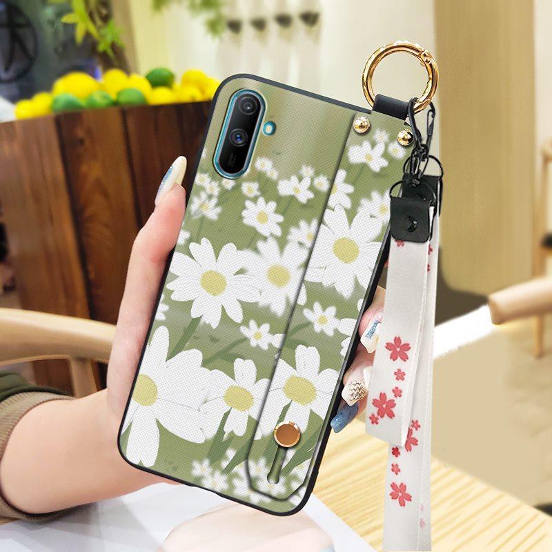 Durable Dirt-resistant Phone Case For OPPO Realme C3/C3i/Narz N10A Silicone Ring Anti-dust Wristband Anti-knock Flower
