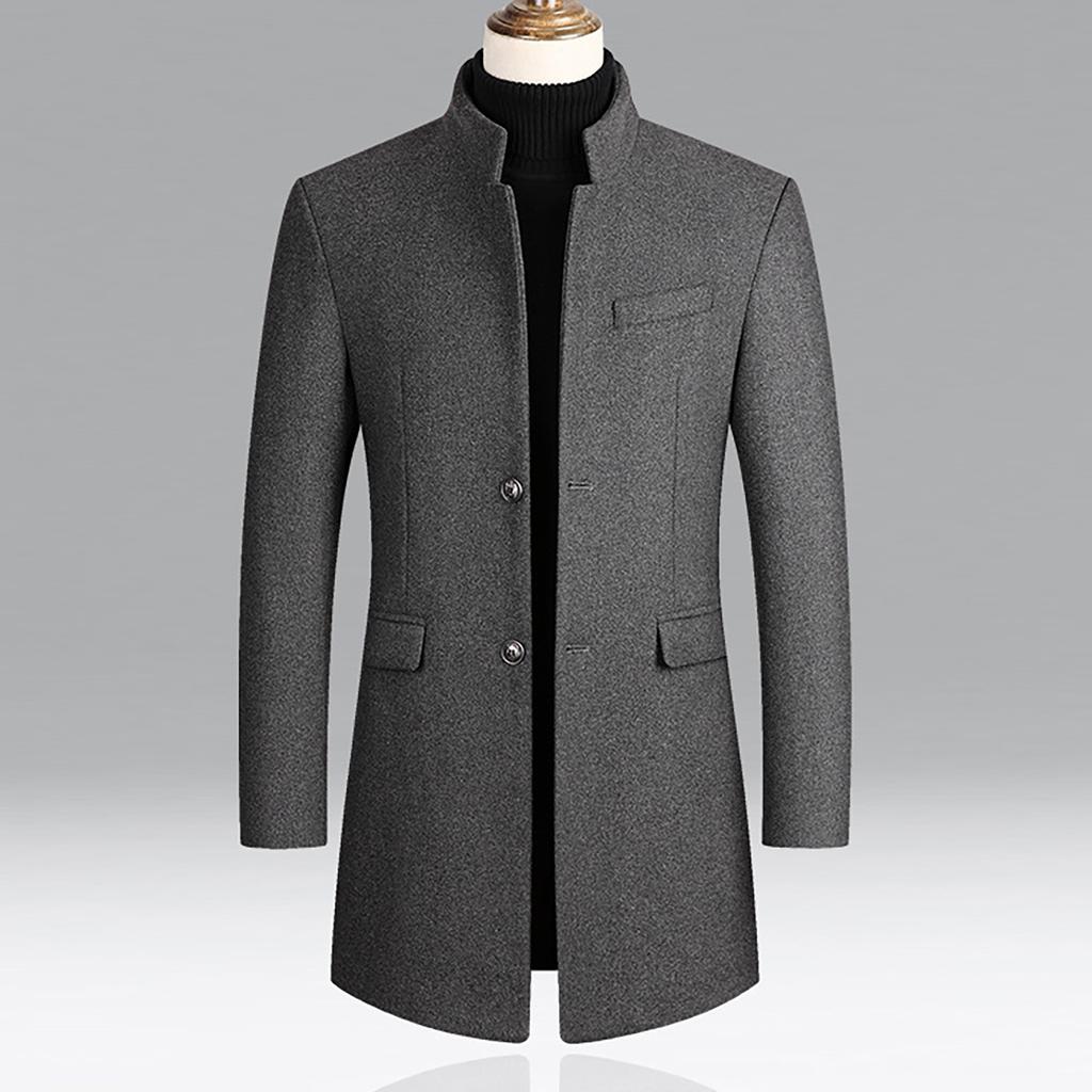 Осенне-зимнее мужское шерстяное пальто средней длины, ветровка с утолщенным хлопком, мужское пальто