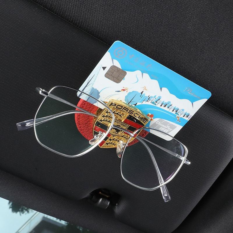 Зажим-держатель для солнцезащитных очков с эмблемой автомобиля, кожаный зажим на солнцезащитный козырек автомобиля для Porsche Panamera Cayenne Taycan 911 718 Macan Carrera-GT 928