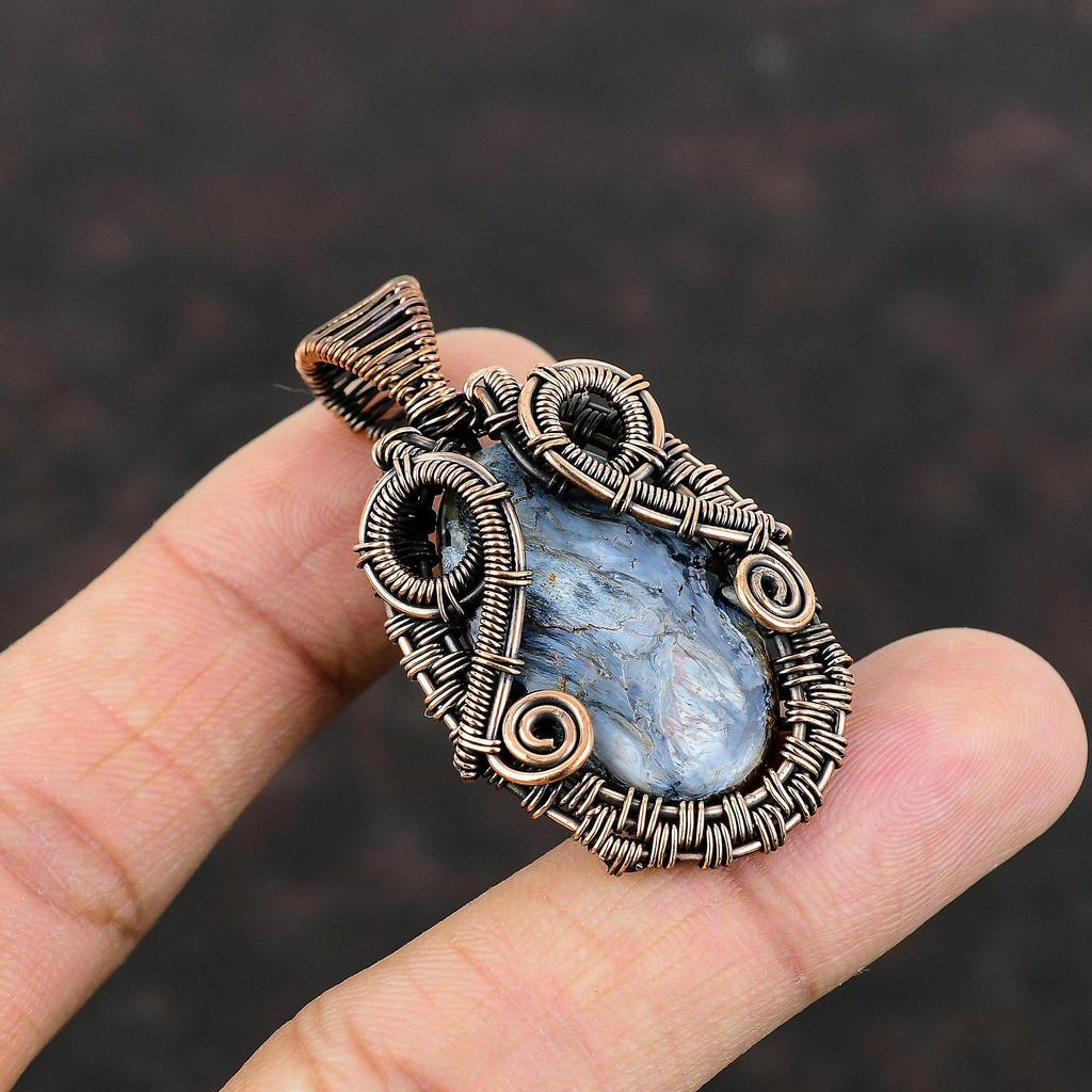 Подвеска из питерсита, медная проволока, кулон, ювелирные изделия из питерсита, кулон с драгоценным камнем, медные украшения, подвески с камнем ручной работы, подарок для нее