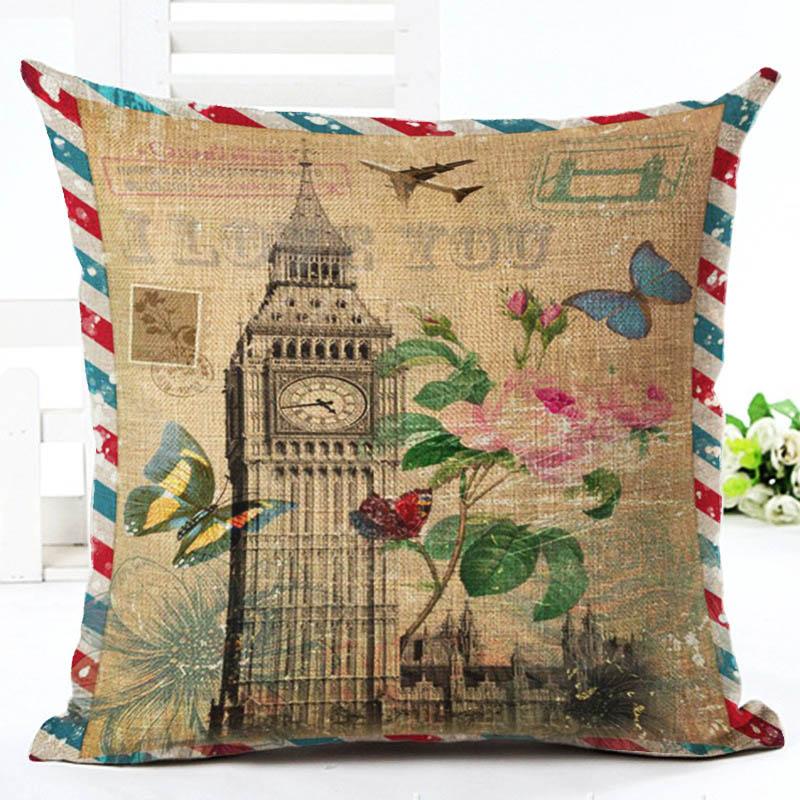 European Building Cushion Cover Cotton Linen Pillow Case American Painting Sofa Decorative Pillowcase Home Accessories Cover