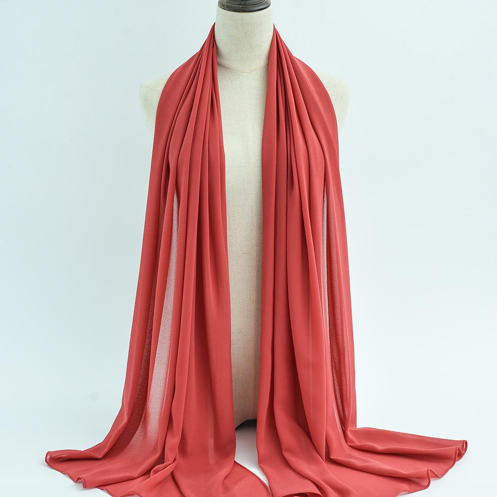 Women's Solid Color Pearl Chiffon Bubble Scarf, Long Silk Headscarf, 70x180cm, Middle Eastern Style