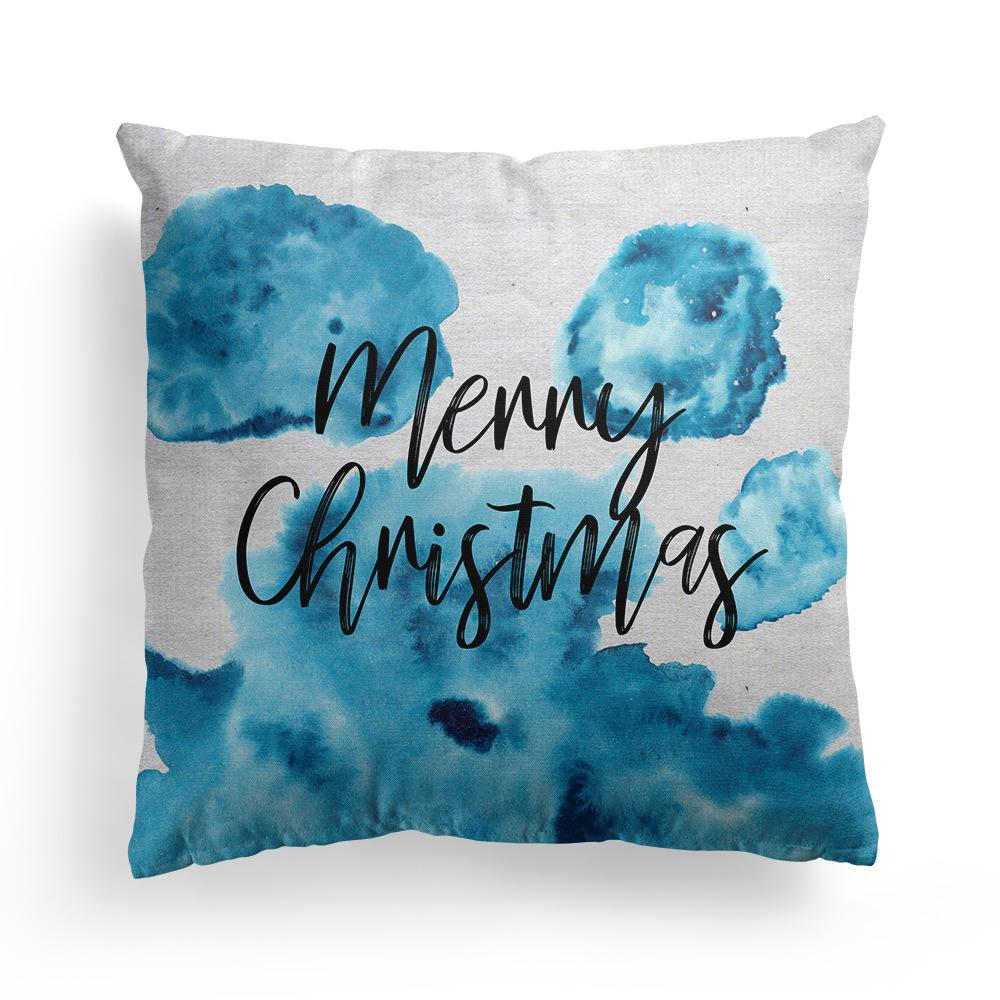 New Christmas Blue Watercolor Elk Pillow Cover  Decoration Holiday Gift Sofa Cushion  Bedroom Room Home