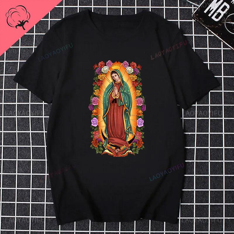 Our Lady of Guadalupe Virgin Mary The Madonna Religious Graphic Tshirt Summer Unisex Women Short Sleeve O-Neck Streetwear Tops
