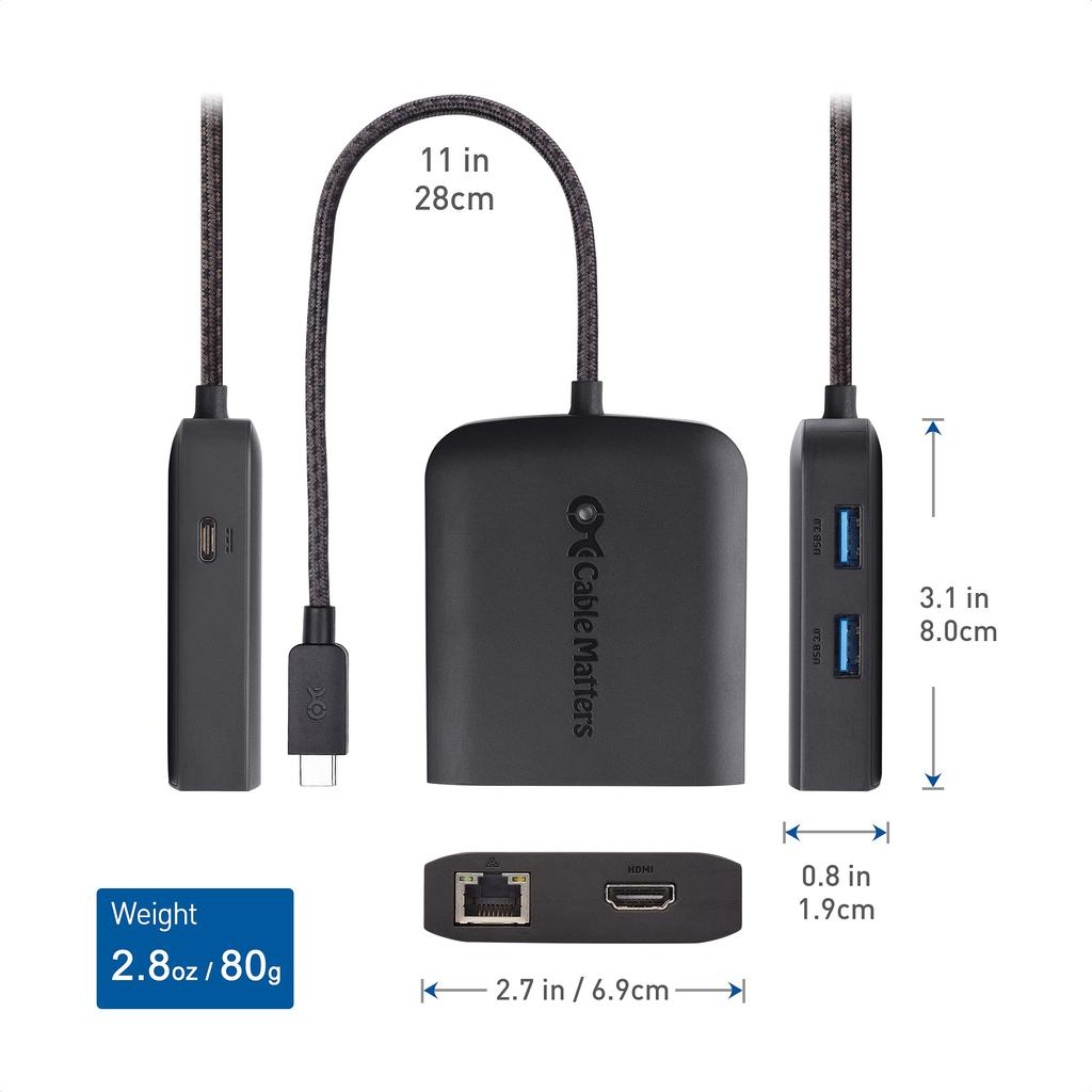 Cable Matters Зарядка PD 8K 4K 120 Гц HDMI USB C Хаб USB Type C HDMI Док 4K 2 порта USB Gigabit Ethernet Черный Thunderbolt 4 USB4 Совместимый с