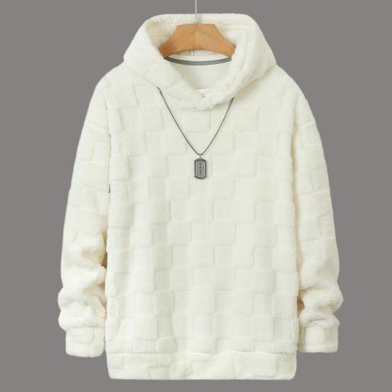 Осень Зима Мужское Худи Однотонное Клетчатое Свободное Повседневное С Капюшоном Толстовка Дышащая Плотная Теплая Плюшевая С Длинными Рукавами Пуловер Топ