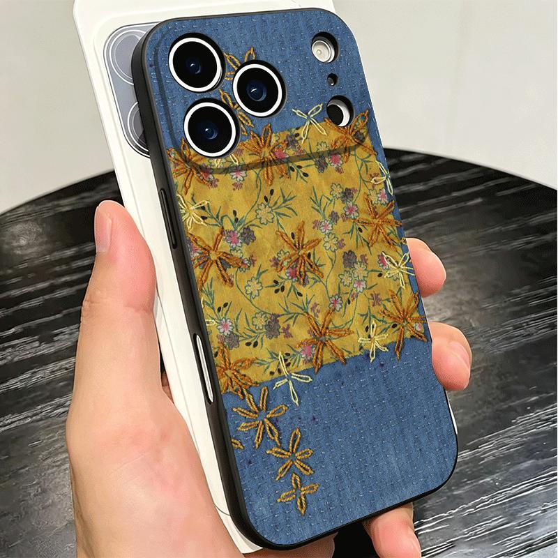 Мягкий чехол для телефона с ретро-джинсовым узором для iPhone 16 16E 17 Air 15 Pro Max 14 Plus 13 Mini 11 12 7 Черный чехол Задняя крышка