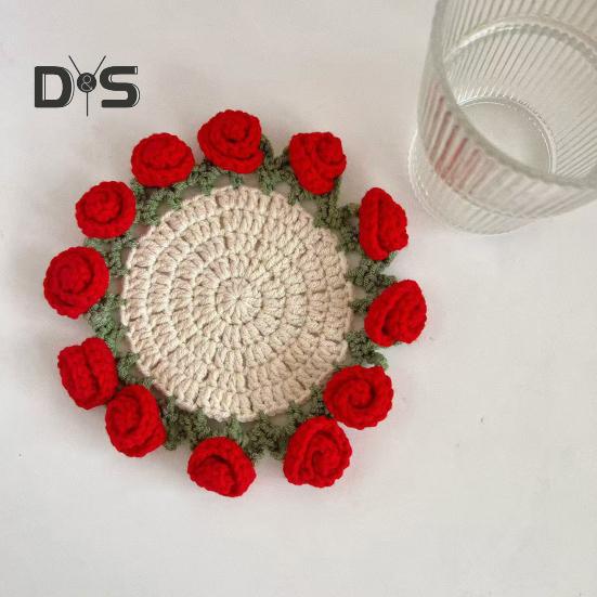 Набор для вязания крючком подставки под стакан с дизайном букета роз, материал из пряжи, устойчивой к усадке, трансформируемая подставка под стакан в виде цветка, подарок ручной работы на день рождения