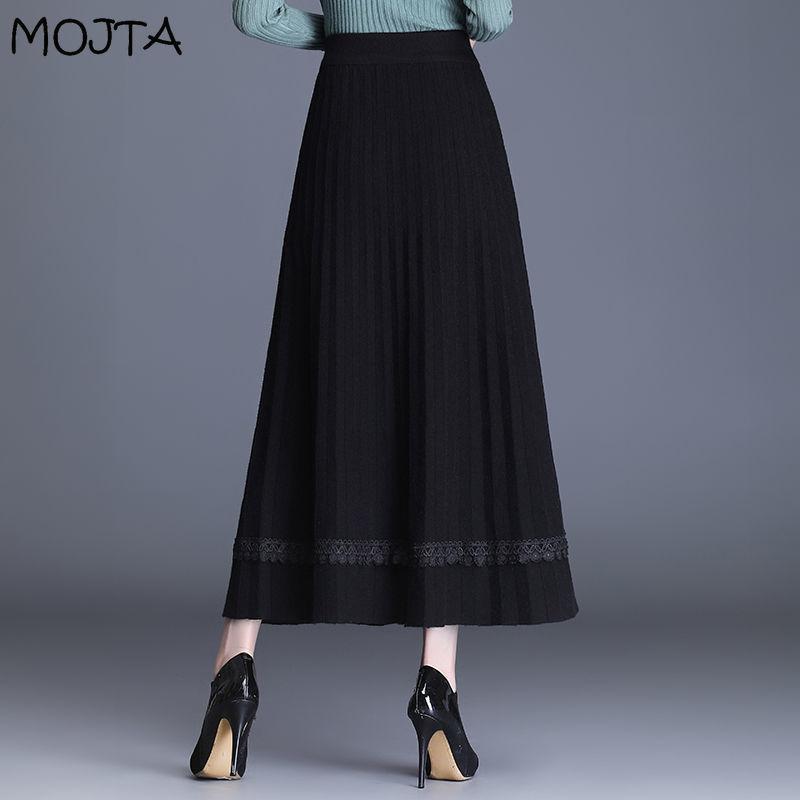 Осень-зима женская трикотажная юбка-миди женская юбка с высокой талией утепленная однотонная тонкая плиссированная юбка трапециевидной формы средней длины