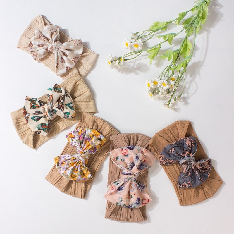 New Jacquard Bow Five-Color Coffee Headband, Children's Soft Elastic Headgear, Baby Headband