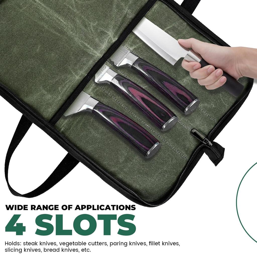 Camping Knife Roll Bag Waxed Canvas Outdoor Picnic Utensil Organizer Portable Knife Carrier