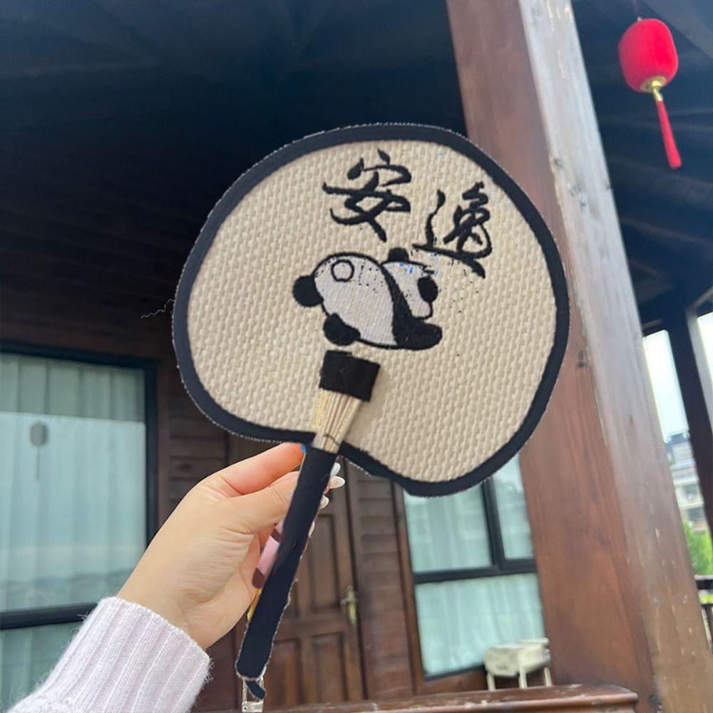 Decorative Straw Group Fan Chinese Style Summer Panda Fan Practical Handmade Straw Fan  Travel