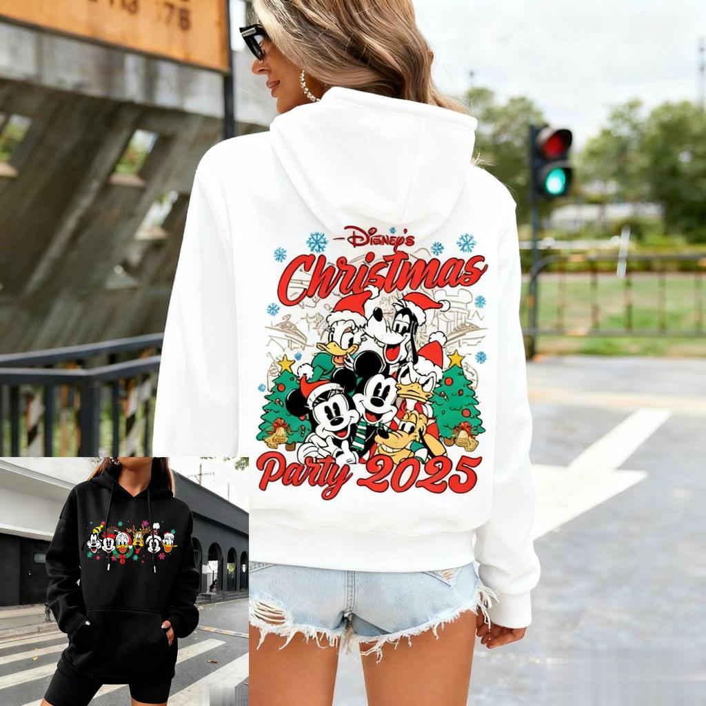 Худи с принтом для рождественской вечеринки Disney для женщин и мужчин, Микки, мультяшная графика, пуловер, толстовка, повседневная уличная куртка, зимняя мода