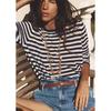 Summer New Women clothes Preppy Loose Pullover Thin Stripe Long sleeve round Neck Knit 9325010